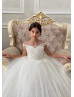 Cap Sleeves Ivory Lace Tulle Flower Girl Dress